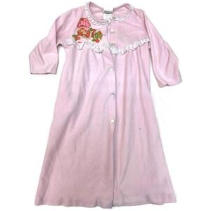 Vintage Toddle Time Robe Girls 3T Pink Strawberry Shortcake Fleece Button Front